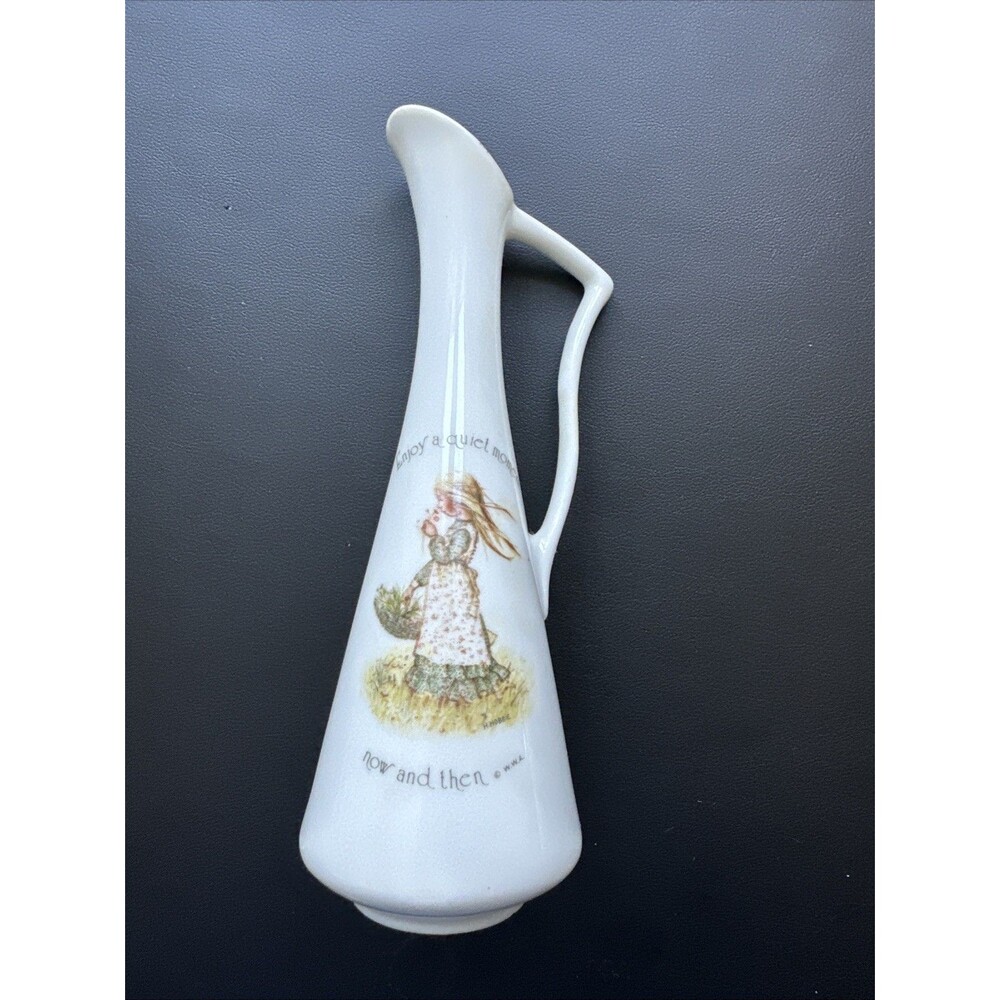 VTG Holly Hobbie 1970’s Bud Vase with Handle "Enjoy A Quiet Moment Now & Then”